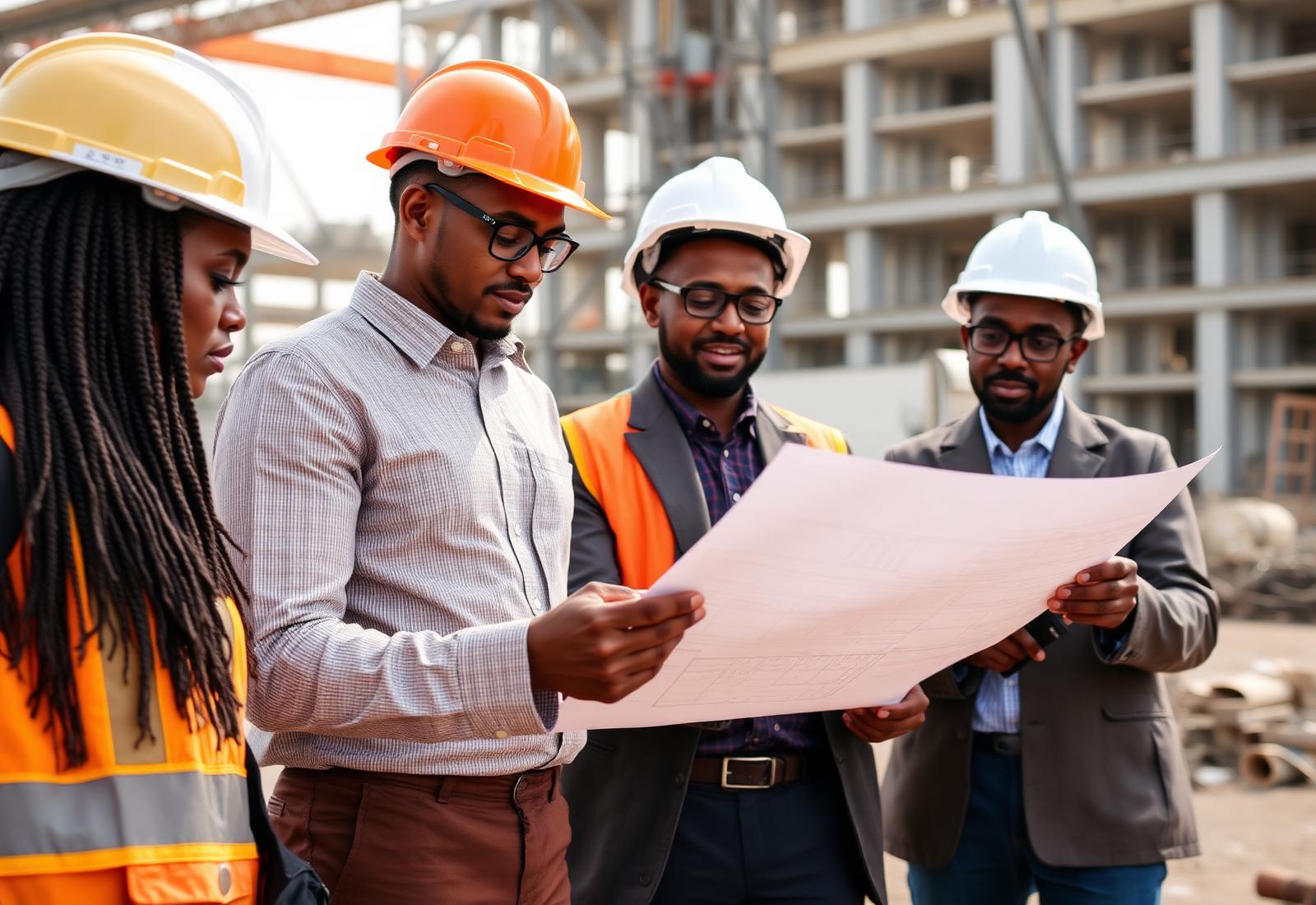 Primeline team reviewing plans on site